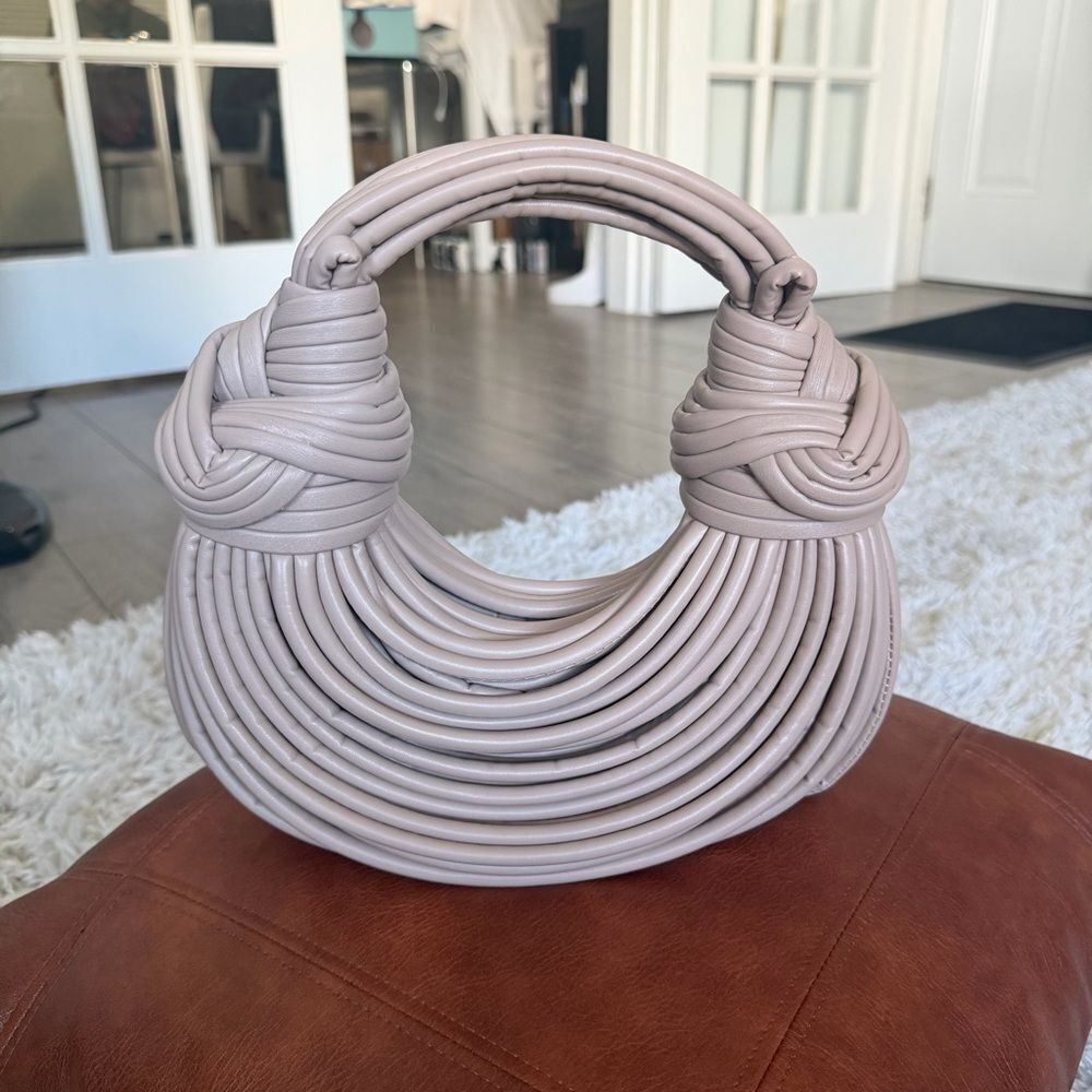 Taupe Coiled PU Vegan Leather Knot Handbag Sustainable Accessory